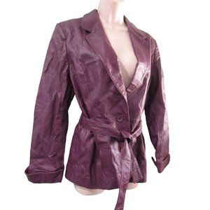 Vintage Spiegel Purple Leather Button Sash Tie  Front Pocket Jacket Blazer Sz 10